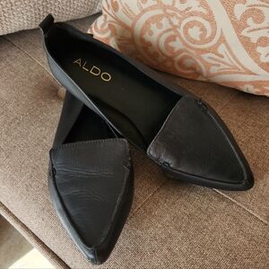 ALDO Leather Women's Black Loafer Flats Pointed Toe Minimalist Boho Buisness  7